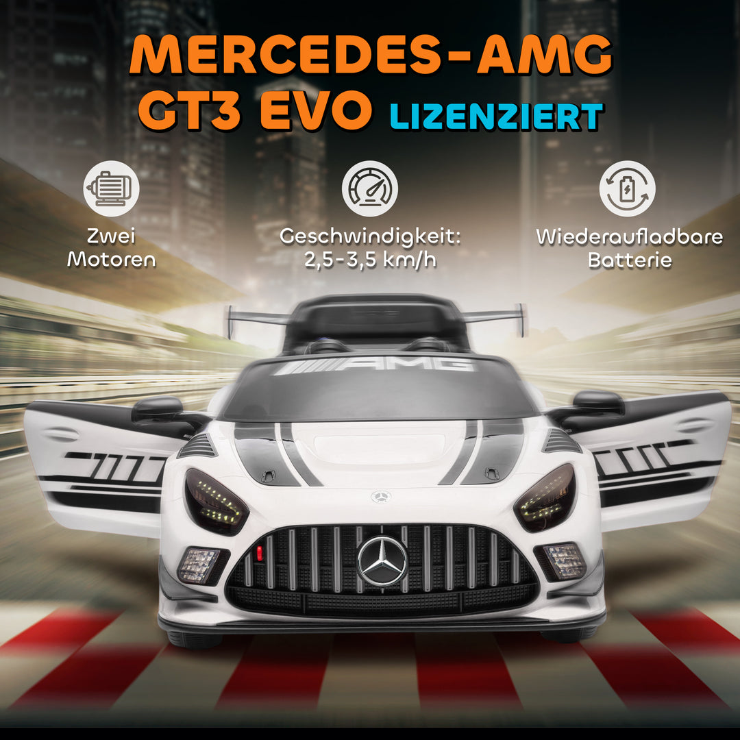Mercedes elbil, børnekøretøj, 12V batteri, LED-lys, musikfunktion, horn, 3-8 år, hvid