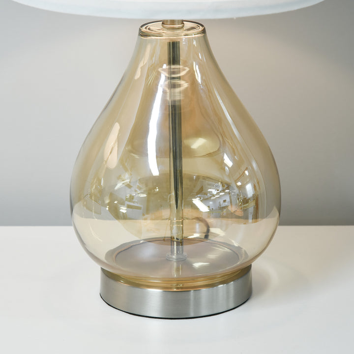 Sæt med 2 bordlamper, bordlamper, e27-fatning, sengelampe, 40 w, glas, hør, metal, rav, 30 x 56h cm