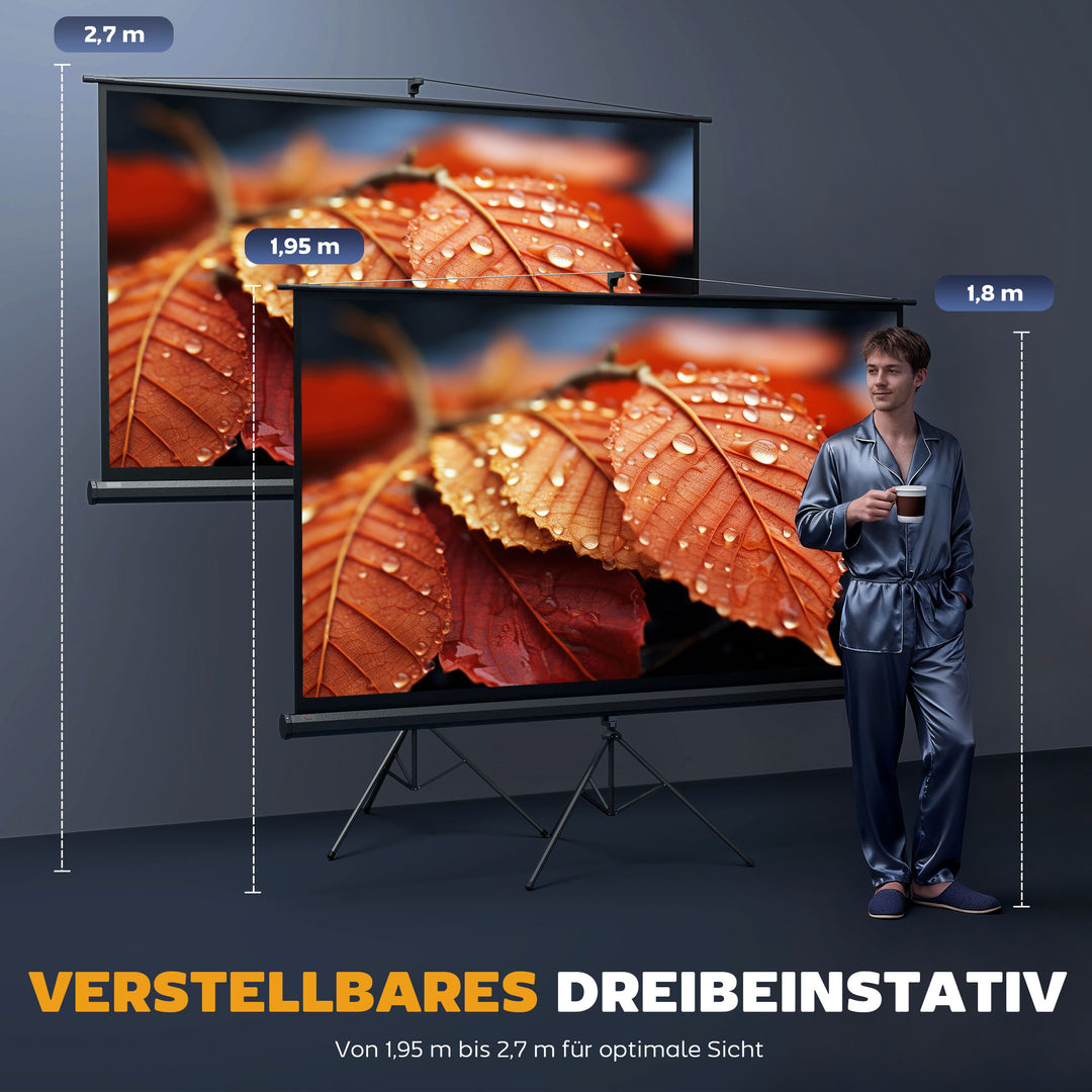 Projektorlærred med stativ 221 x 124 cm 100 tommer 16:9 HD 4K rullelærred