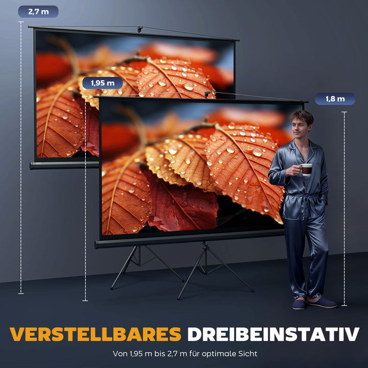 Projektorlærred med stativ 221 x 124 cm 100 tommer 16:9 HD 4K rullelærred