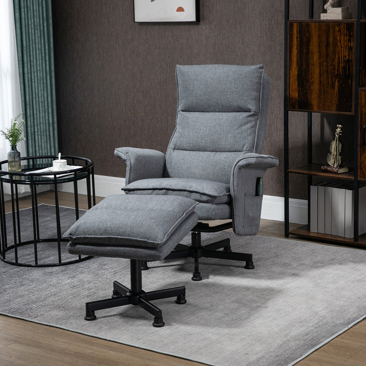 Massagekontorstol med fodstøtte, 8 vibrationshoveder, 1 fjernbetjening, 1 sidelomme, grå