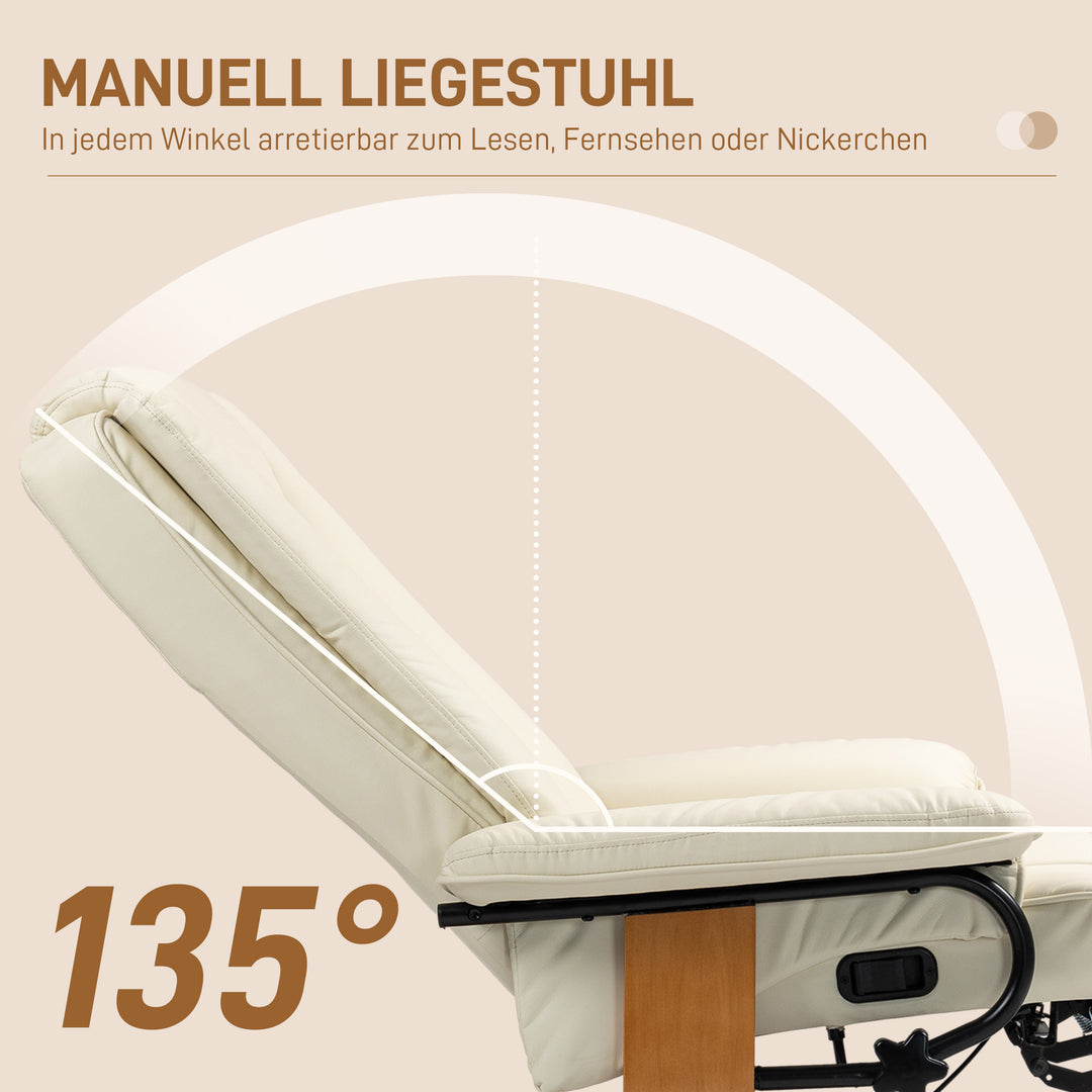 Lænestol med lænefunktion, drejelig, op til 150 kg, betræk i kunstlæder, stålstel, cremehvid