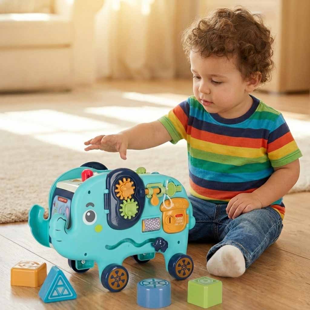 Interaktiv Montessori elefantpund sorterklodser hammer 26 cm