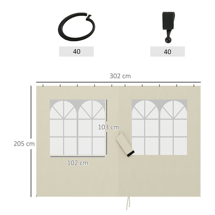 Pavillon sidepaneler, 4 sidepaneler til havepavillon, med lynlås, 3 x 3 m pavillon, cremehvid