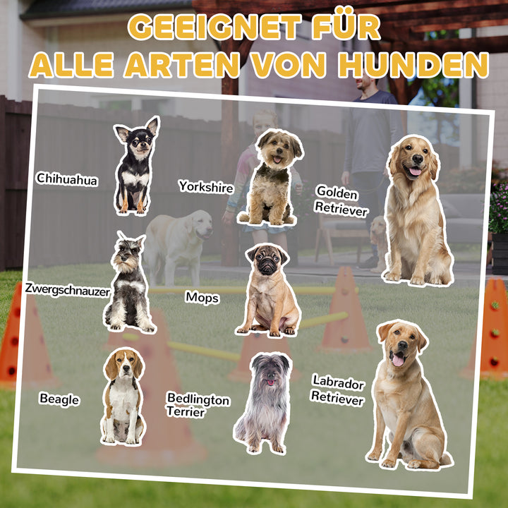 Agilitysæt til hunde: 3-delt agilityudstyr til hundetræning, inklusive et sæt med 6 kegler, 3 forhindringer og en bæretaske.
