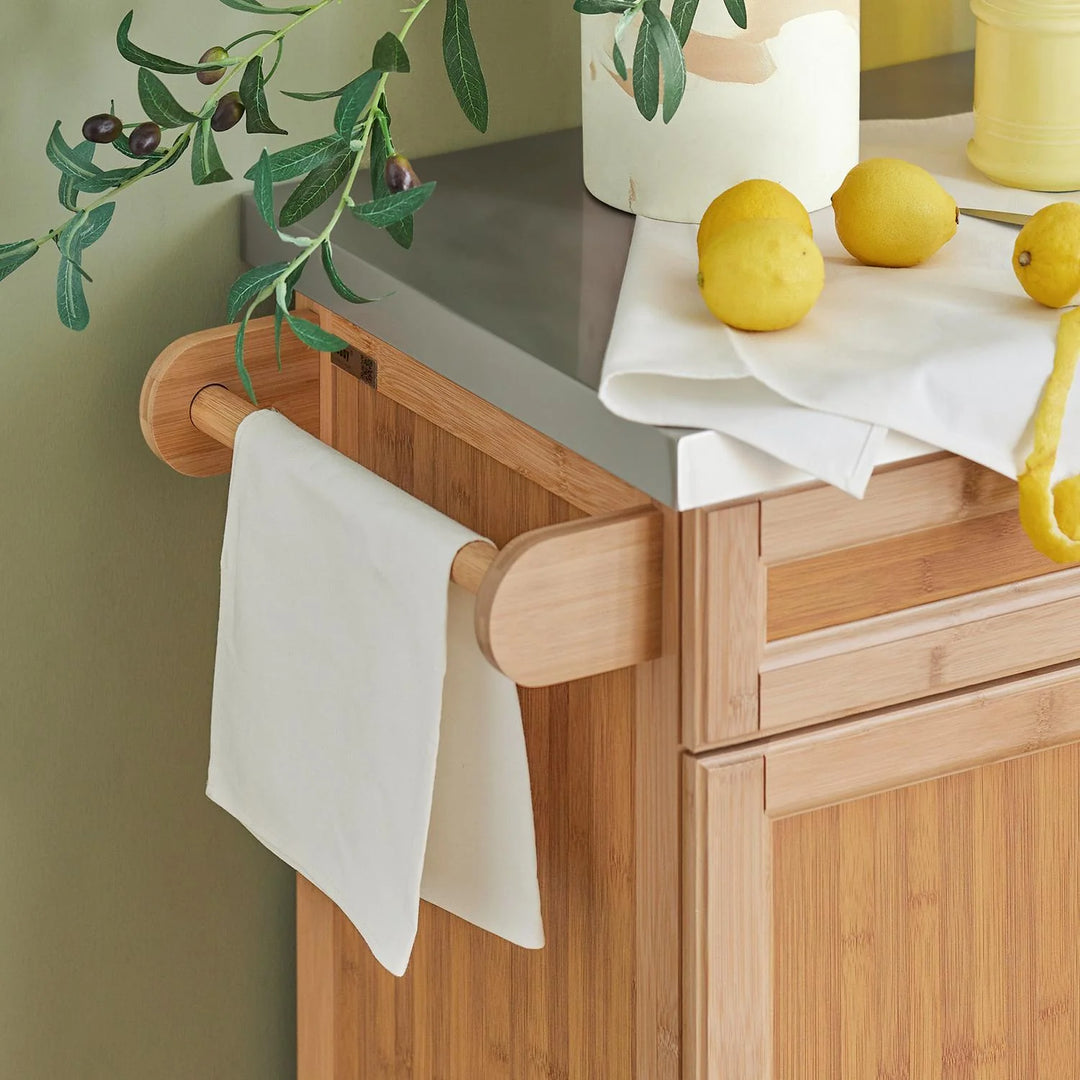 Fleksibel køkkenø på hjul – nem pladsudnyttelse og flytbarhed, L66cm x B46cm x H92cm, naturfarvet