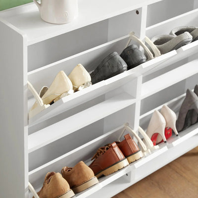 Pladsbesparende og elegant skoskab med vippefunktion, 99x17x91 cm, hvid