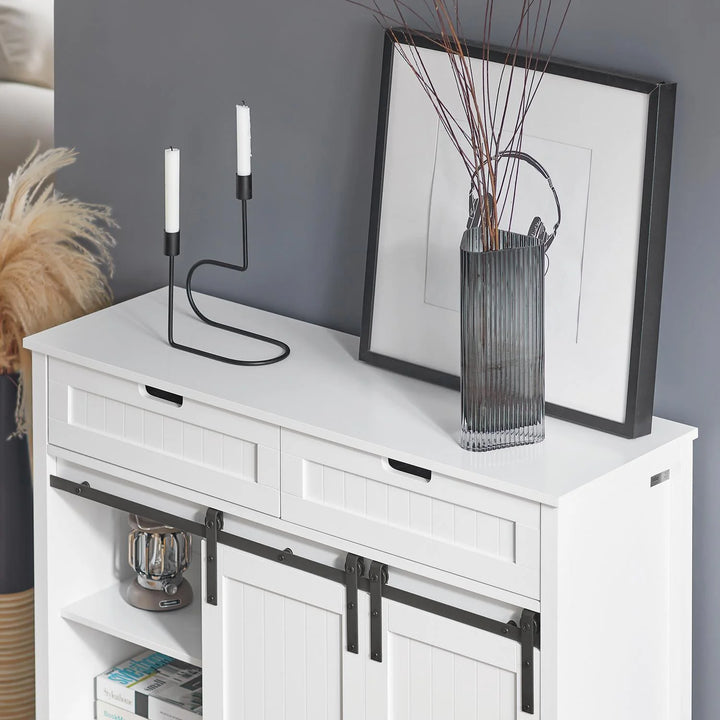 Stilfuldt aflastningsbord og skab til entré og stue, L: 104 cm, B: 35 cm, H: 93 cm, hvid