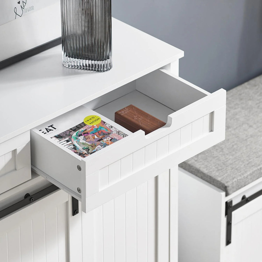 Stilfuldt aflastningsbord og skab til entré og stue, L: 104 cm, B: 35 cm, H: 93 cm, hvid