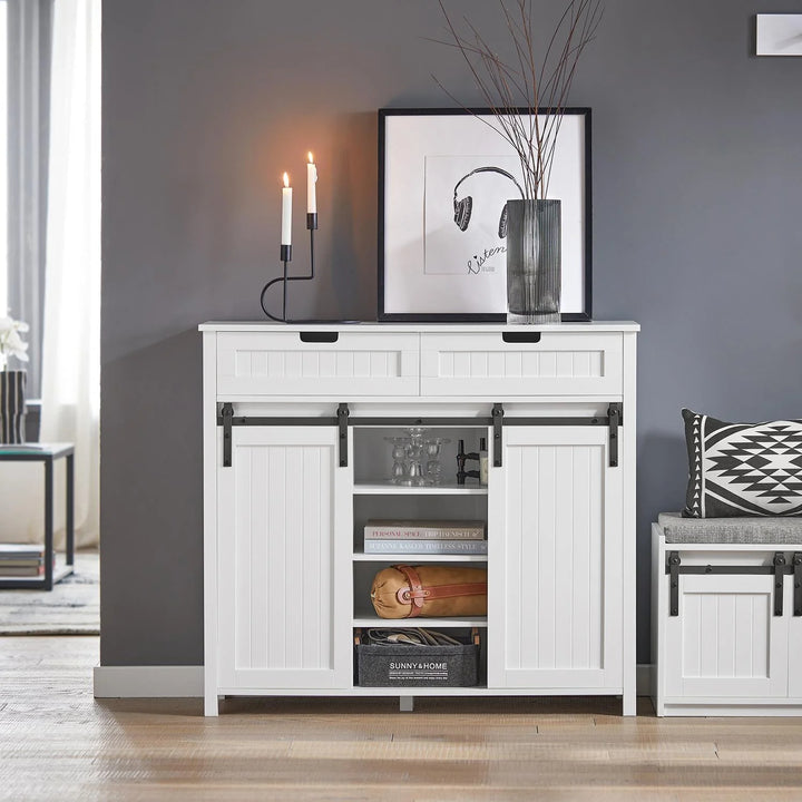 Stilfuldt aflastningsbord og skab til entré og stue, L: 104 cm, B: 35 cm, H: 93 cm, hvid