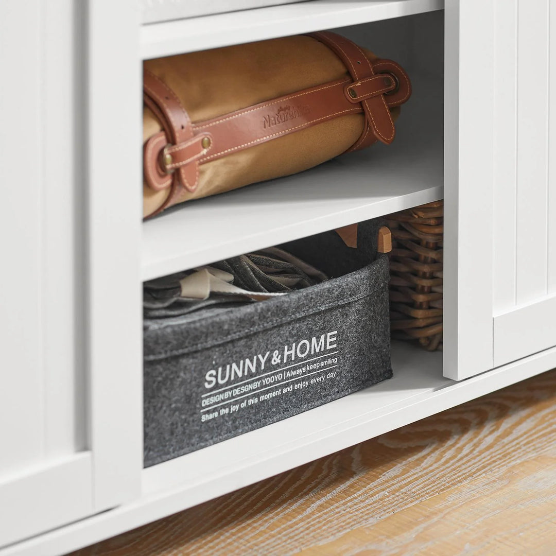 Stilfuldt aflastningsbord og skab til entré og stue, L: 104 cm, B: 35 cm, H: 93 cm, hvid