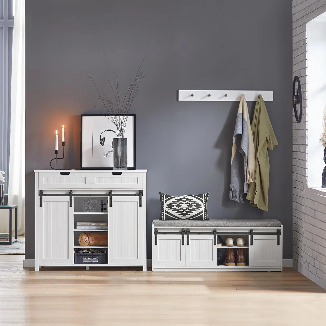Stilfuldt aflastningsbord og skab til entré og stue, L: 104 cm, B: 35 cm, H: 93 cm, hvid