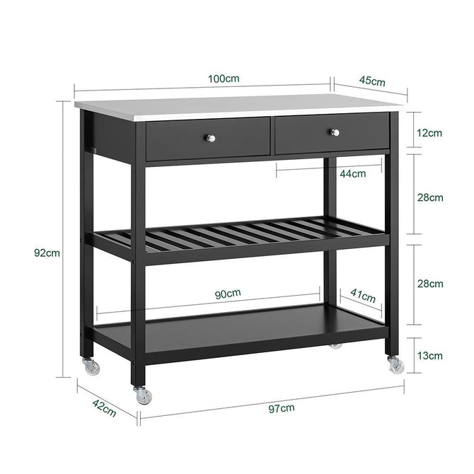 Køkkenø / køkkenvogn på hjul, 100x45x92 cm, sort
