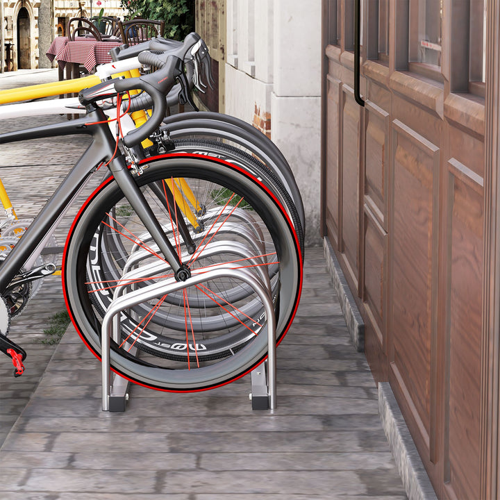 Cykelstativ til 4 cykler, gulv- og vægmonteret, 110x33x27cm, sølv