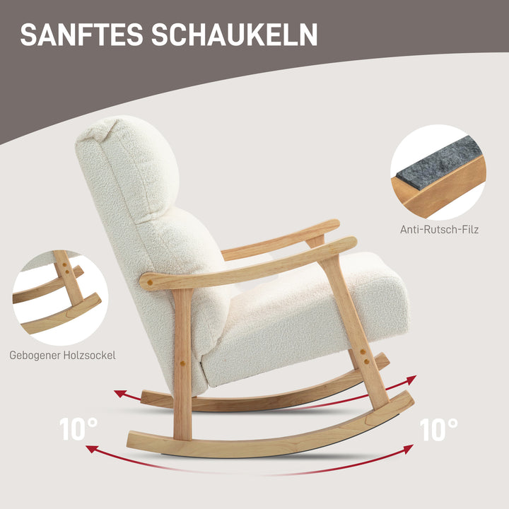 Gyngestol, betræk i fløjlsstof, ergonomisk ryglæn, 120 kg lasteevne, 65b x 90d x 98h cm, cremehvid