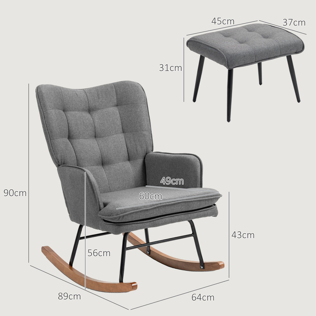 Gyngestol med skammel, komfortabel, op til 130 kg, hørlook, 64 x 89 x 90 cm, mørkegrå