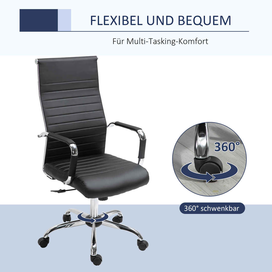 Kontorstol ergonomisk skrivebordsstol med vippefunktion chefstol højdejusterbar drejestol polstret kunstlæderskum sort 54 x 62 x 104-114 cm
