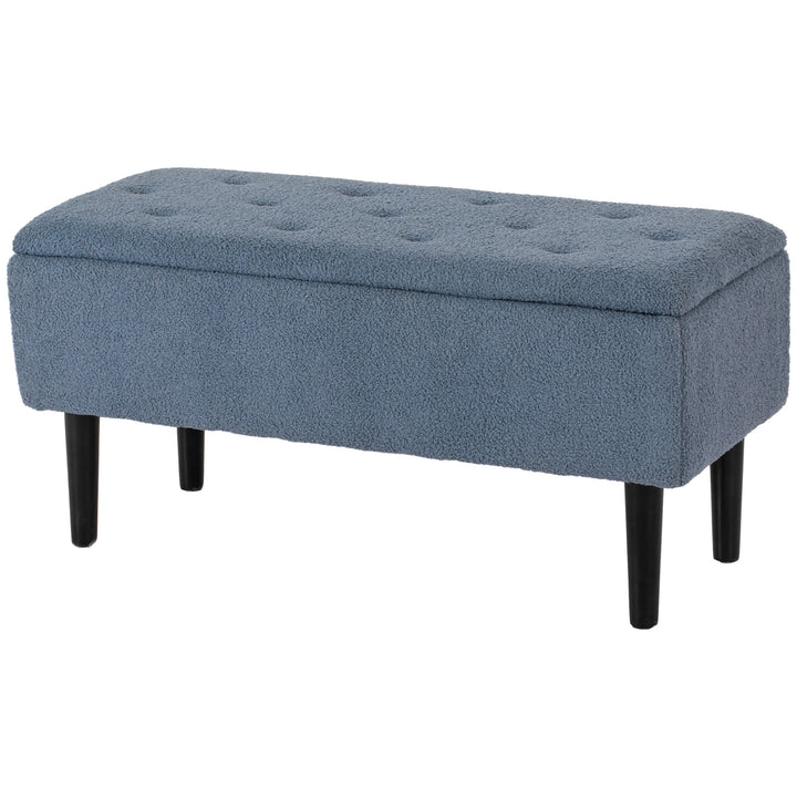 Polstret opbevaringsbænk, cashmere-look, op til 120 kg, naturtræsstel, 95 x 38 x 45 cm, blå