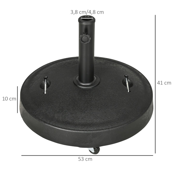 Parasolstativ, parasolfod, parasolholder, vejrbestandig, med hjul, Ø53 x 41H cm, sort