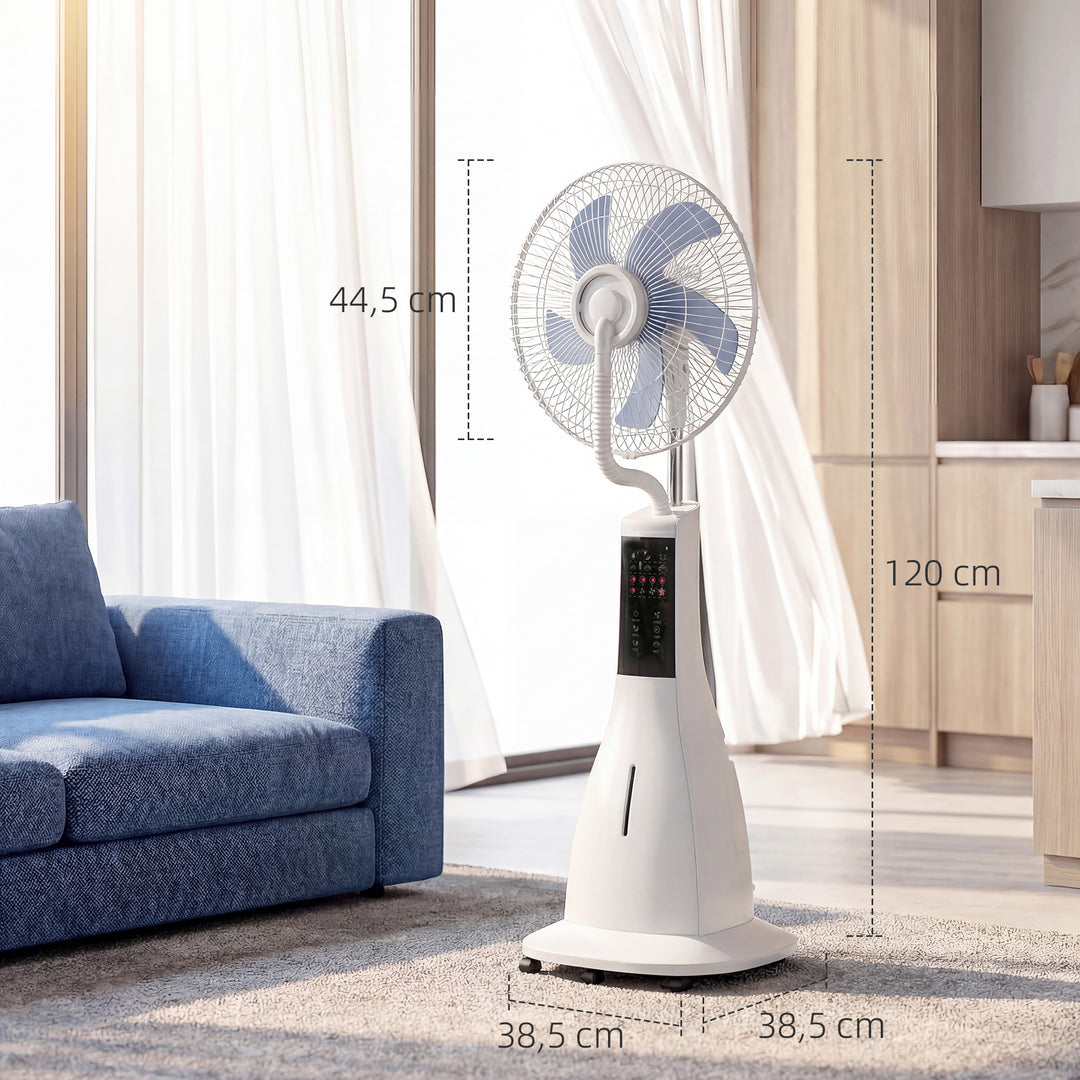 Stående ventilator med vandtåge, 75° oscillation, 3 hastigheder, 3 tilstande, hvid