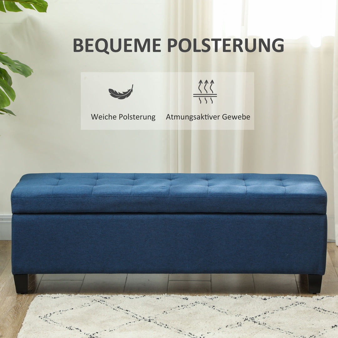 Bænk med opbevaring, fodskammel, entrébænk, knapsyninger, 125,1 cm x 48,9 cm x 41,3 cm, blå