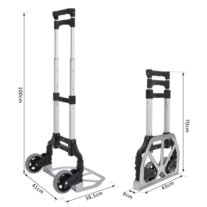 Sækkevogn i aluminium, foldbar transportvogn, sækkevogn, stablevogn, aluminium, maks. 70 kg lasteevne