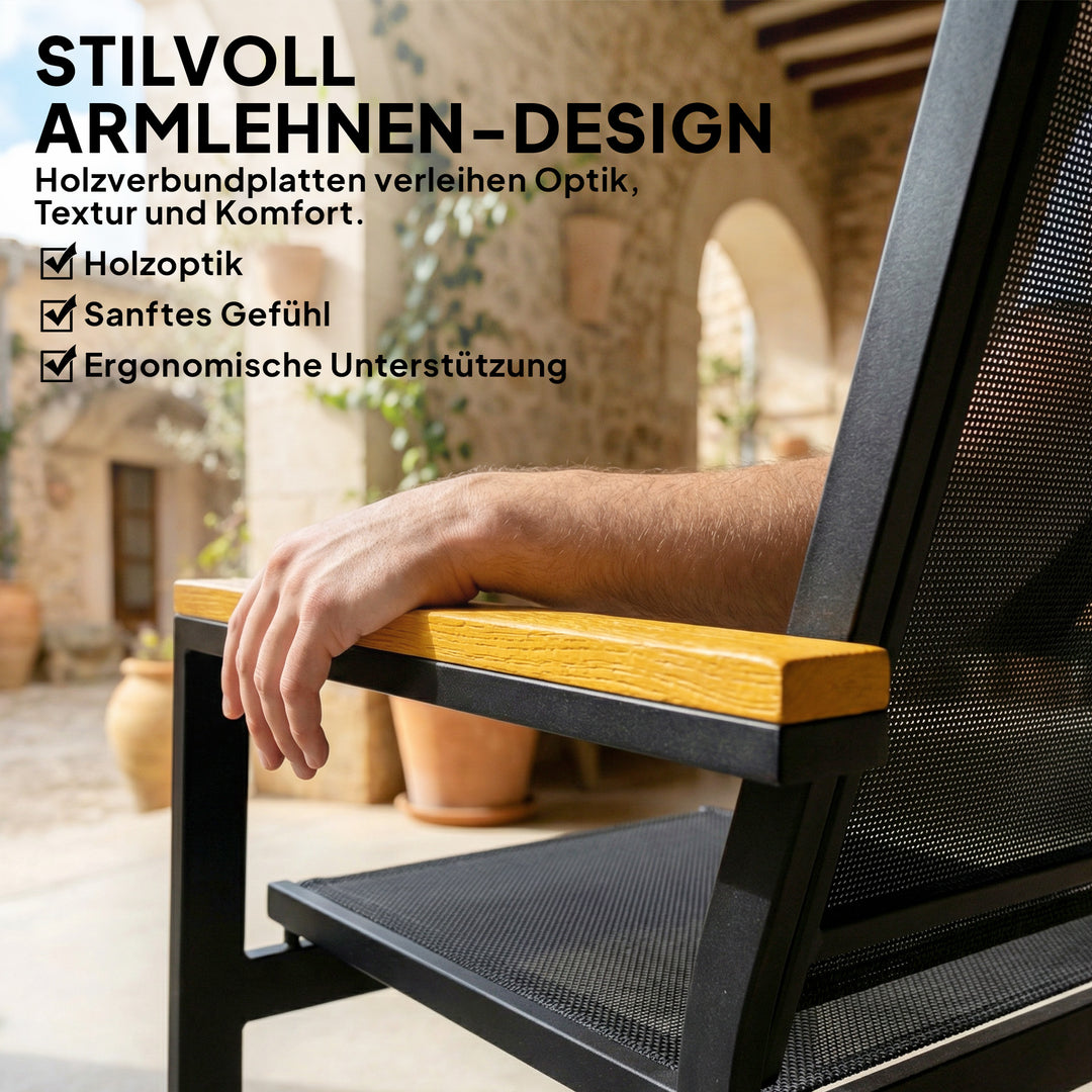 Metal havemøbelsæt, siddegruppe til 4 personer, havelounge med 2-personers sofa, stol og sidebord, 110x63,5x84 cm, sort