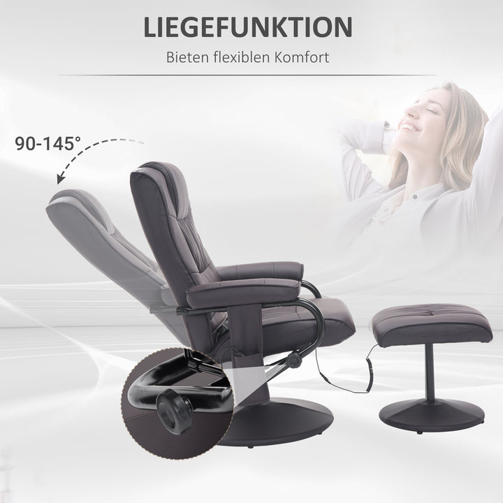 Massagestol med lænestol, inklusive fodskammel, 10 vibrationspunkter, 1 fjernbetjening; 77 cm x 84 cm x 95 cm, brun