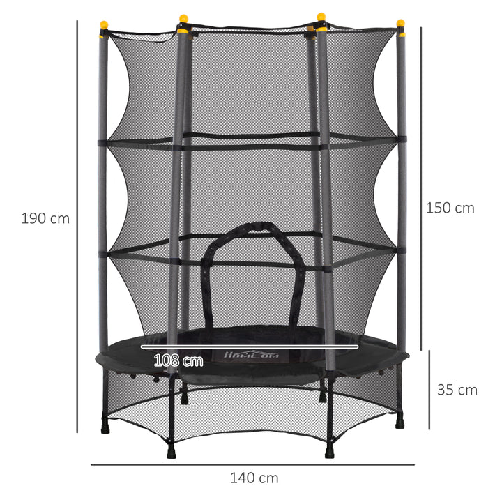 Børnetrampolin, 140 cm diameter, med sikkerhedsnet, til indendørs og udendørs brug, stål, plastik, lasteevne op til 50 kg, sort