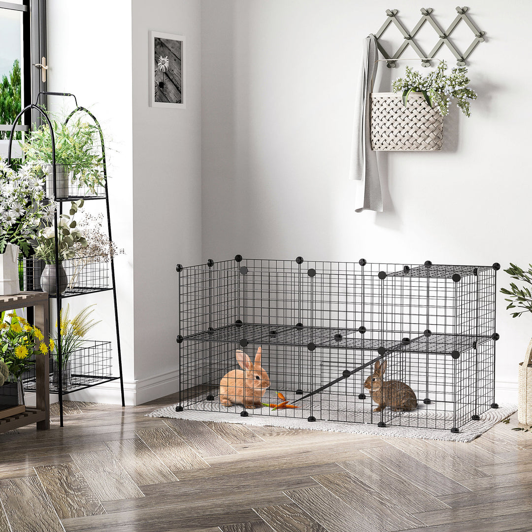 Udendørs indhegning legegård diy hvalpe legegård netindhegning til små dyr lavet af metal net barrieregitter små kæledyr legegård til indendørs 36 paneler sort 146 x 73 x 73 cm