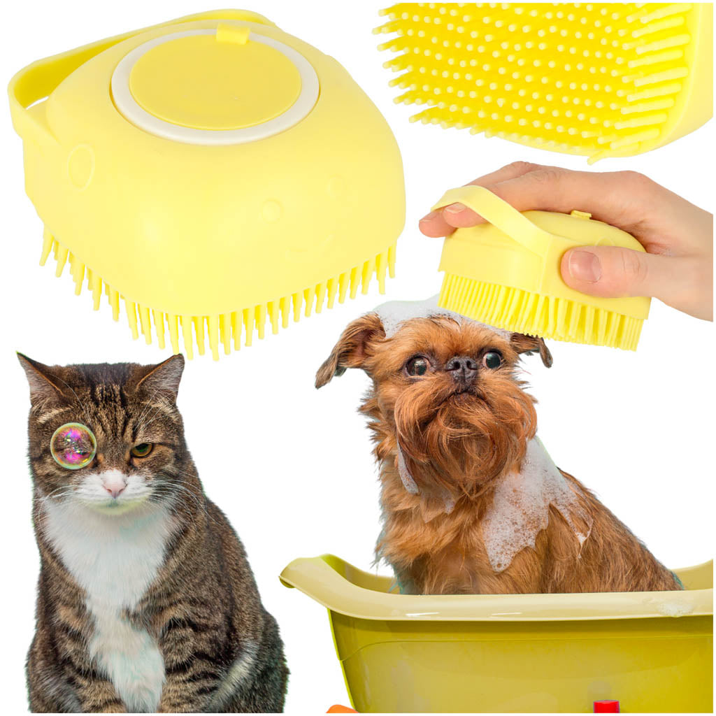 Silikonebørste til vask af hunde og katte, gul