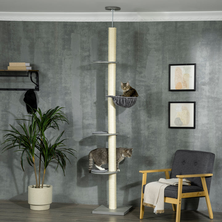 Kradsetræ med hængekøje, inklusive loftstrammer, lofthøjde, 40 cm x 40 m x 250 cm, grå + cremehvid
