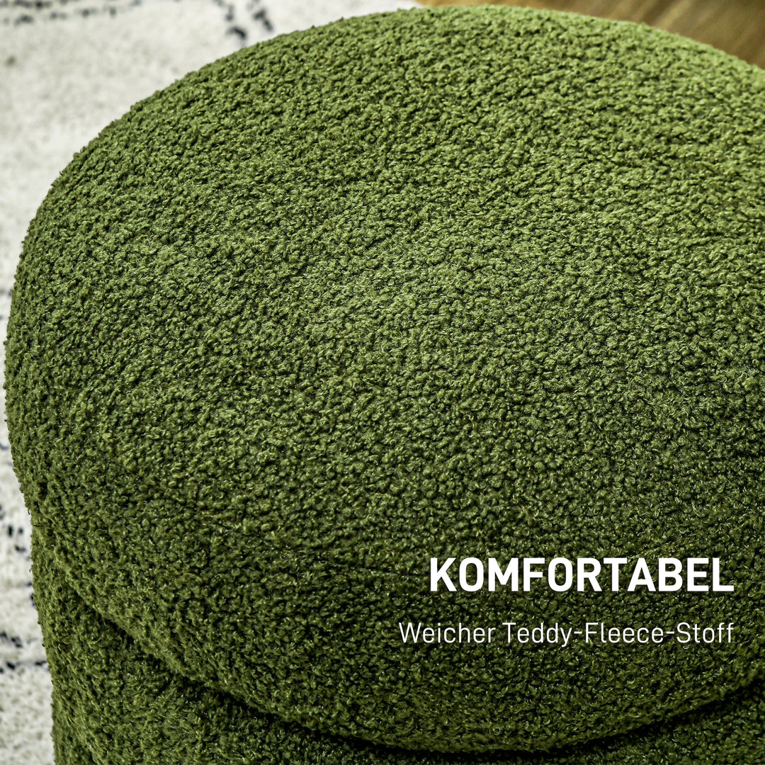 Skammel, rund, teddy fleece, op til 120 kg, ø40x45h cm, grøn