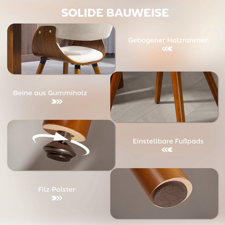 Spisestol, hørlook stof, buet ryglæn, træben, beige