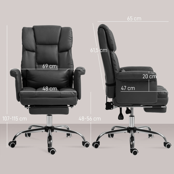 Ergonomisk kontorstol, højdejusterbar 48-56 cm, ryglæn med hvilefunktion, fodstøtte, sort