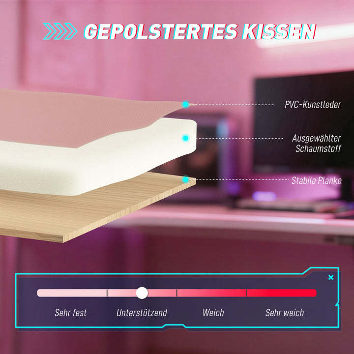 Ergonomisk gamingstol, katteøre gamerstol lavet af kunstlæder med lændestøtte, fodstøtte, nakkestøtte, pink