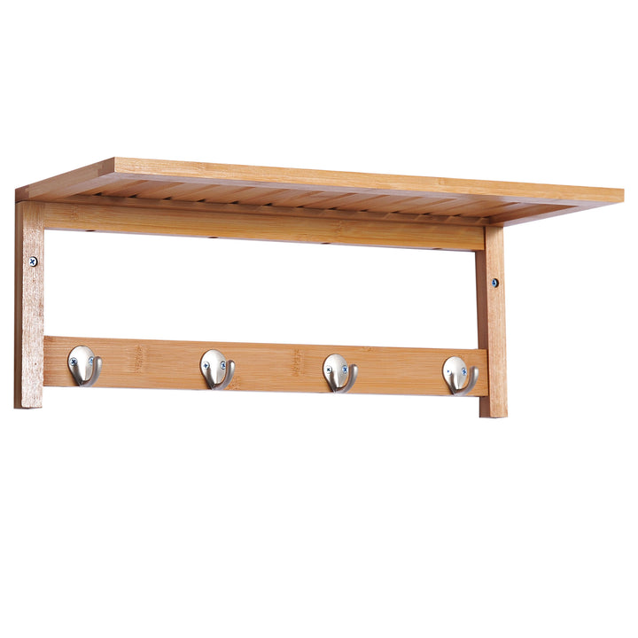 Vægmonteret knagerække med kroge, pladsbesparende, bæreevne 5 kg, 50 x 16 x 17,5 cm, naturtræ