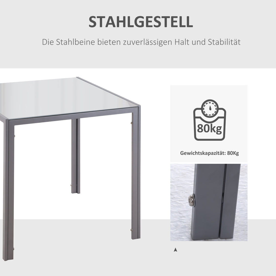Spisebord køkkenbord glasbord firkantet bord, glasplade, kompakt design, grå