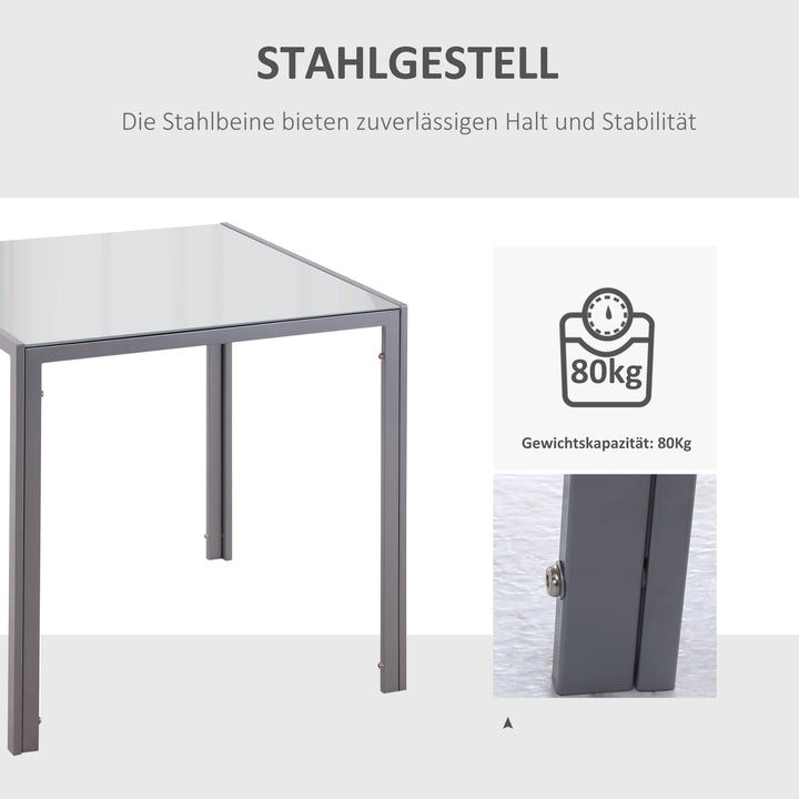 Spisebord køkkenbord glasbord firkantet bord, glasplade, kompakt design, grå