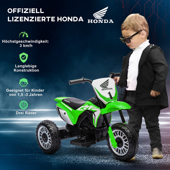 Honda elektrisk børnemotorcykel, 3 km/t, lydeffekter, til 18-36 måneder, grøn
