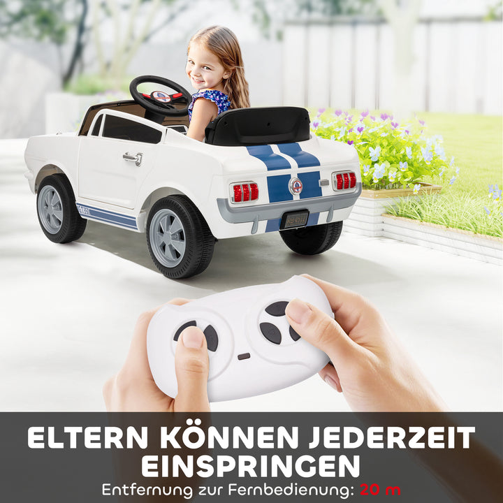 Elbil til børn 12v børnebil med 2,4 ghz fjernbetjening, 2 motorhorn, led, musik hvid