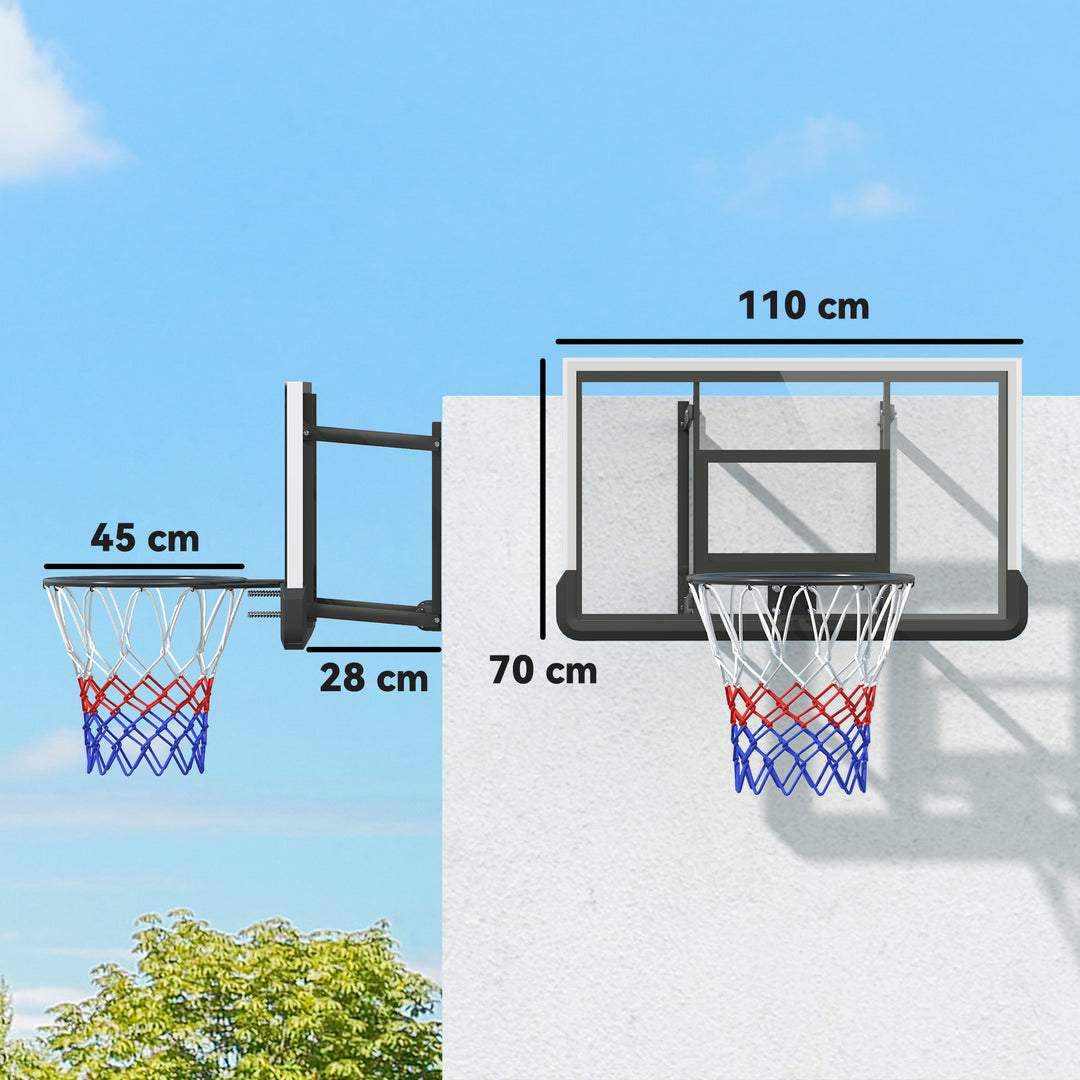 Vægmonteret basketballkurv, fjederbelastet kurv, brudsikker bagplade, sort