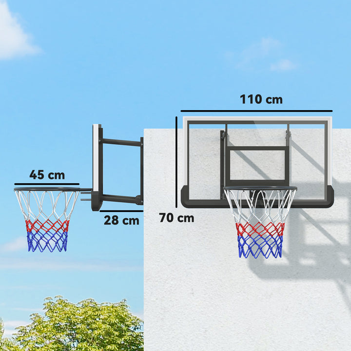 Vægmonteret basketballkurv, fjederbelastet kurv, brudsikker bagplade, sort