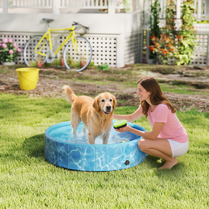 Hundepool sammenklappelig børnepool med springvand og vandpudedesign 120 x 30 cm blå