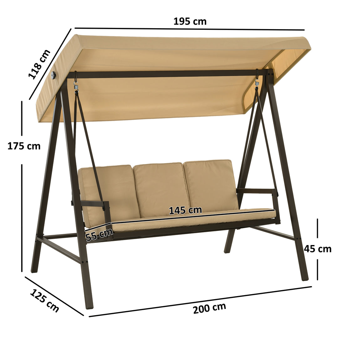Hollywood gynge, havegynge, gyngebænk, justerbar solskærm, 200 cm x 125 cm x 175 cm, beige + brun
