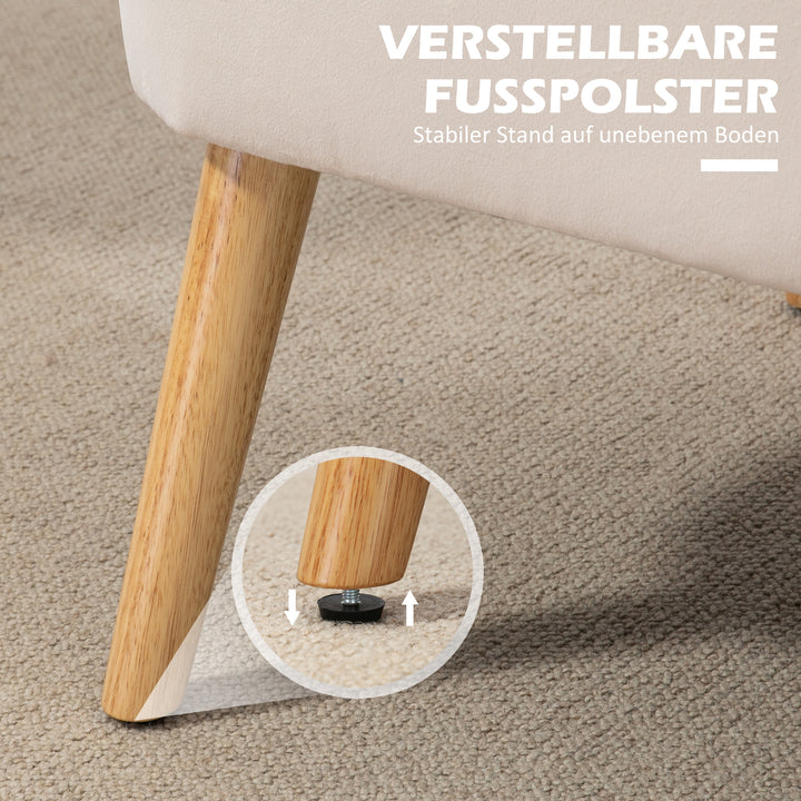 Retro design 2-personers sofa, træben, 117 cm x 56,5 cm x 77 cm, cremehvid