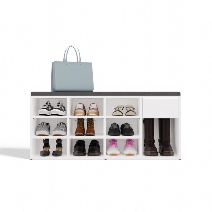 Åben skobænk med skuffe, hvid