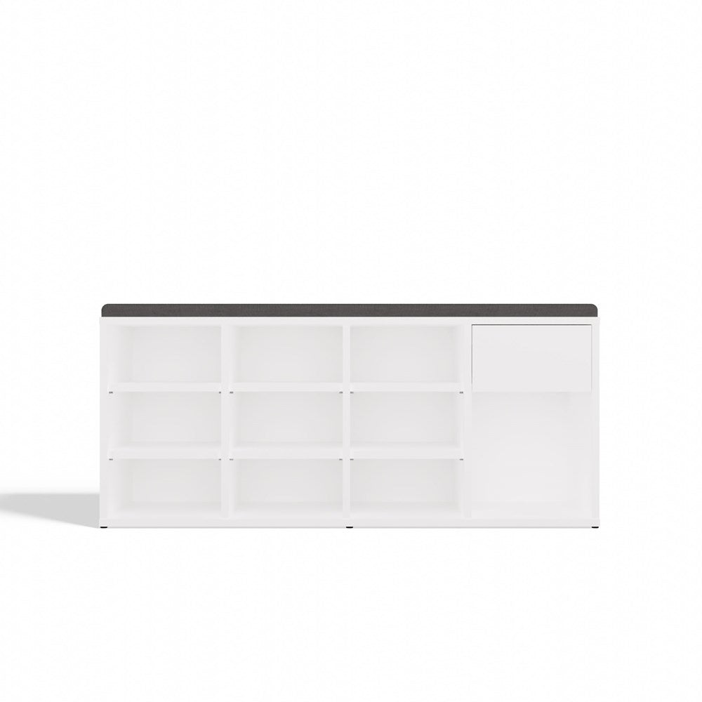 Åben skobænk med skuffe, hvid