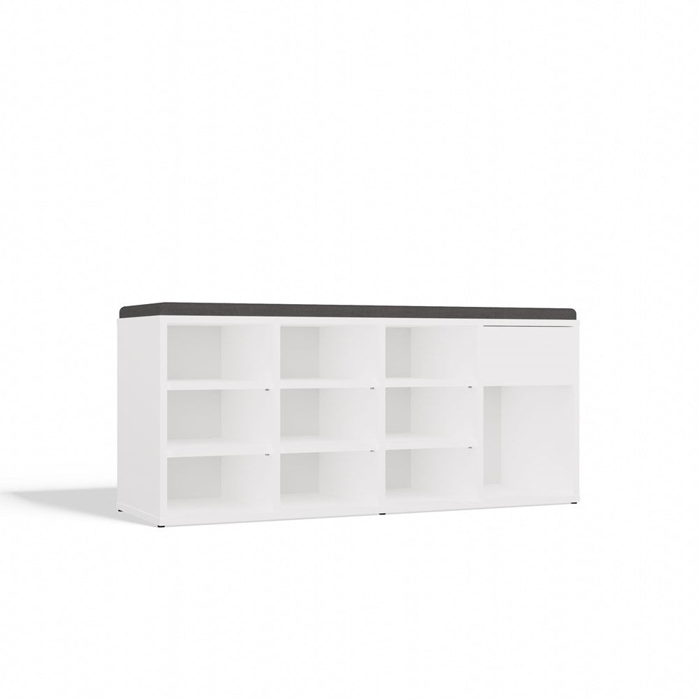 Åben skobænk med skuffe, hvid