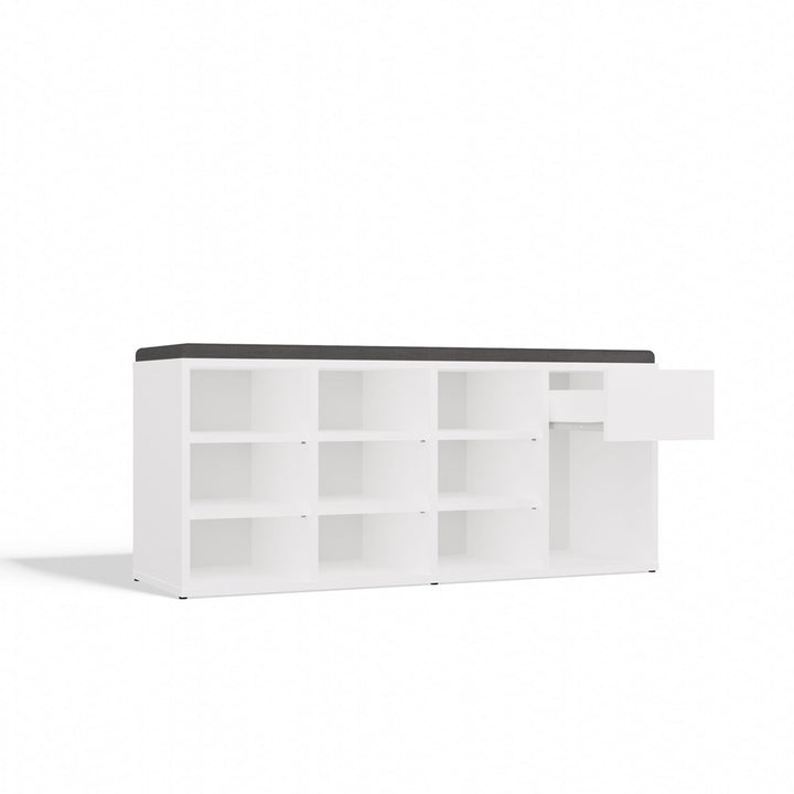 Åben skobænk med skuffe, hvid